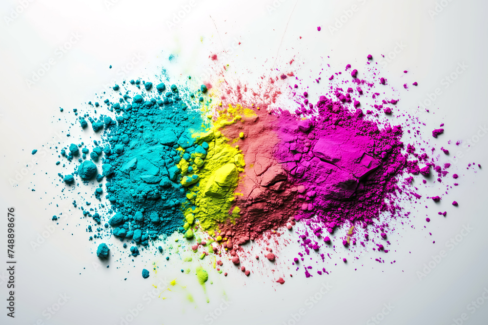 colorful holi powder colors top view on white background