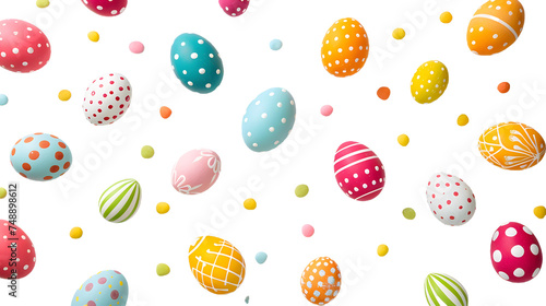 Colorful Eggs Flying Through the Air, cut out Easter symbol