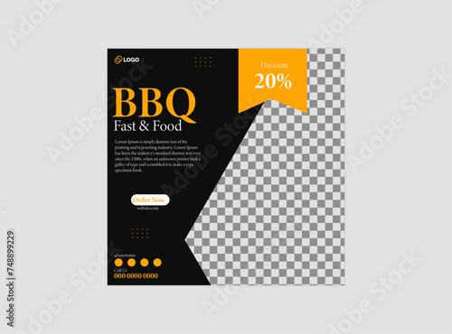 Food social media banner design template. Burger social media post vector illustration. Square size.
