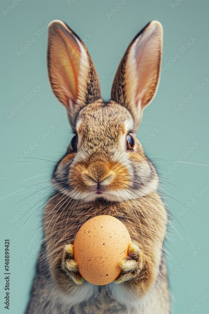 Obraz premium Rabbit holding egg in mouth
