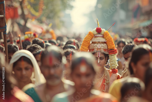 The devotion and spiritual fervor of devotees as they undertake the long Thaipusam procession. Soft focus.