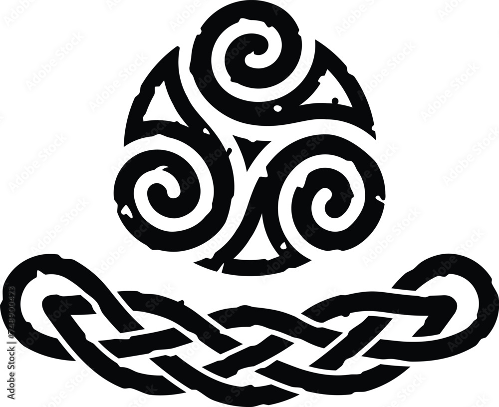 Grunge Curved Celtic Knot Graphic with Spirals