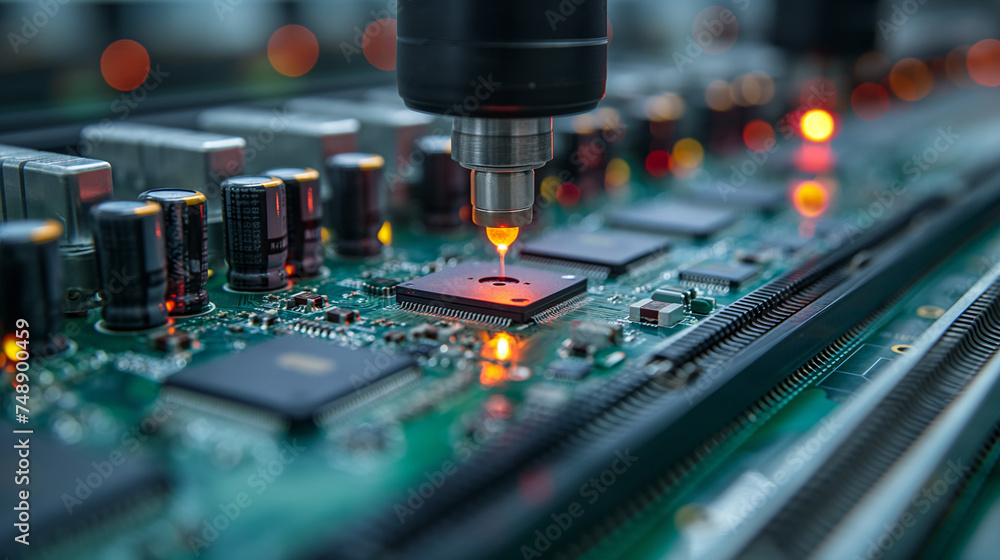 Printed circuit board workshop with automated chip mounter Printed circuit board workshop with automated chip mounter