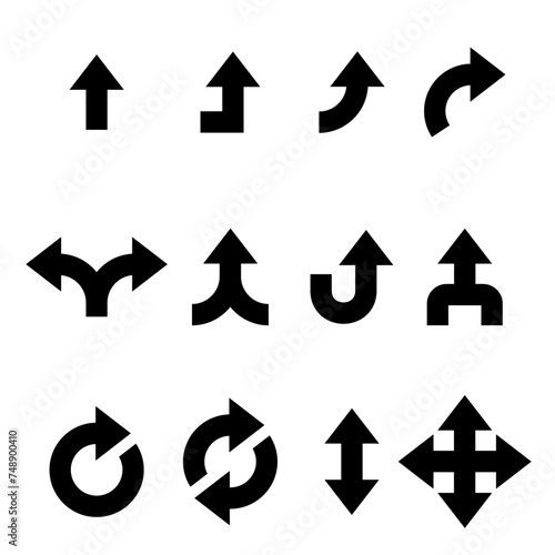 set of pointer arrows, in black on a white background, design elements