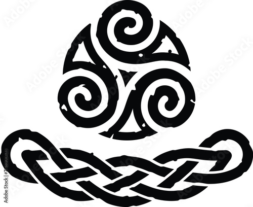 Grunge Curved Celtic Knot Graphic with Spirals