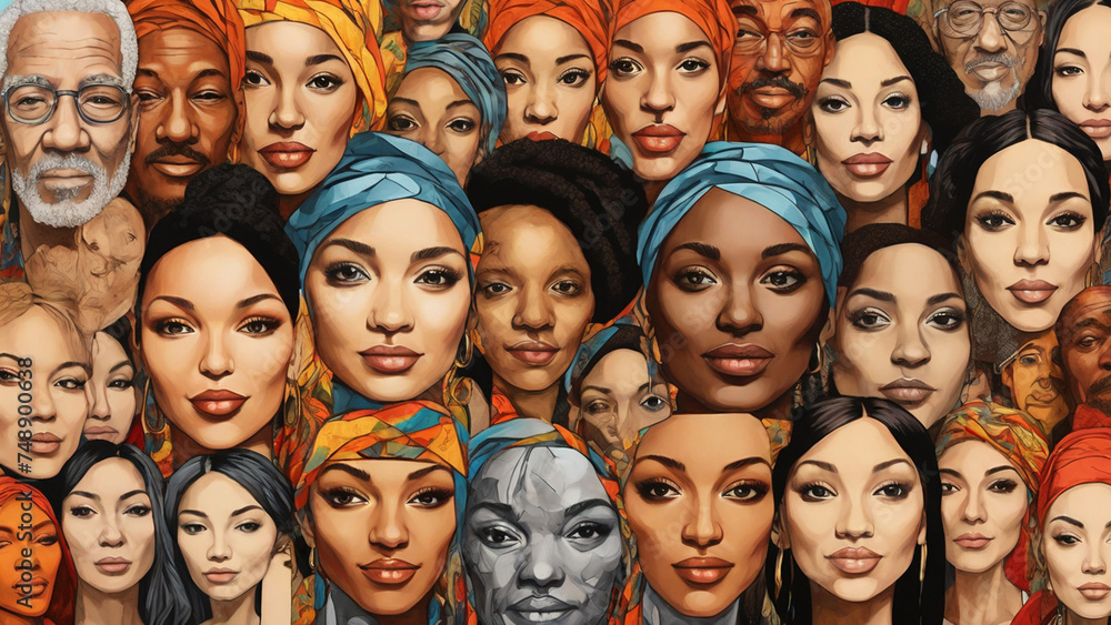 Illustration vieler, in einer Collage zusammengestellter Gesichter 
