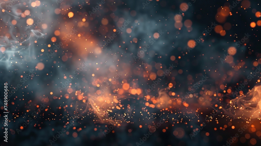 Close up of blurred fire embers particles on black background. generative AI image