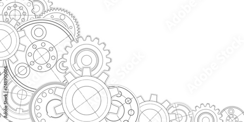 Gear background.Engineering industrial.Technical drawing .Technology banner.Vector illustration .