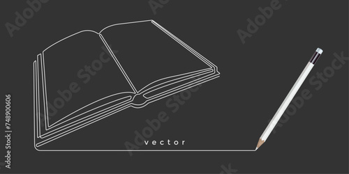 Book. One line drawing. Education concept. Pencil drawing .Vector illustration . photo