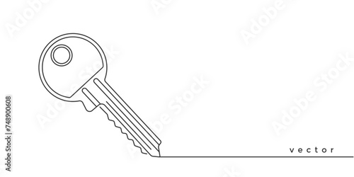 Key. Security lock. Protection of data, information, website.Continuous line drawing .Vector illustration.
