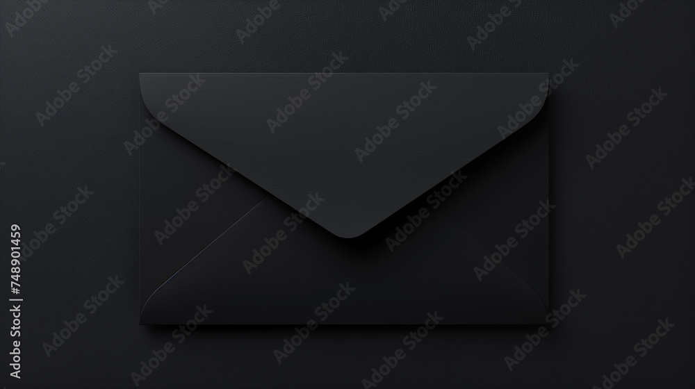 top view of black envelope on black background, mockup for design top view of black envelope on black background, mockup for design
