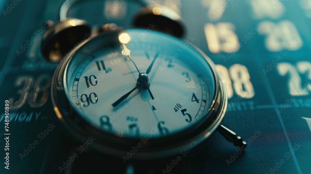 Close up of calendar and alarm clock on table, business meeting planning or travel concept. Close up of calendar and alarm clock on table, business meeting planning or travel concept.
