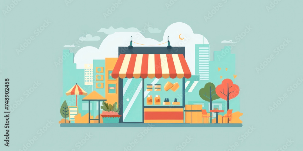 Charming digital art of a cozy street market with vibrant colors Charming digital art of a cozy street market with vibrant colors