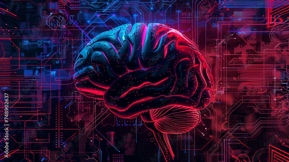 Electronic Mind, Cubo-Futuristic Brain Icon Electronic Mind, Cubo-Futuristic Brain Icon