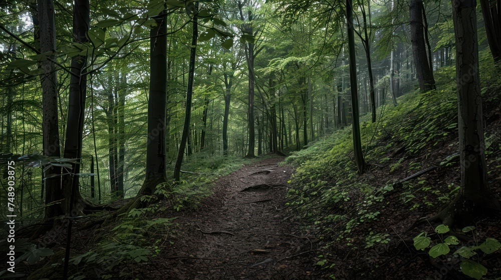 Forest photography capturing deciduous trees and fallen branches on the ground Forest photography capturing deciduous trees and fallen branches on the ground
