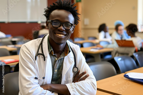 A Smiling Young Doctor Captivates in Seminar Boardroom
