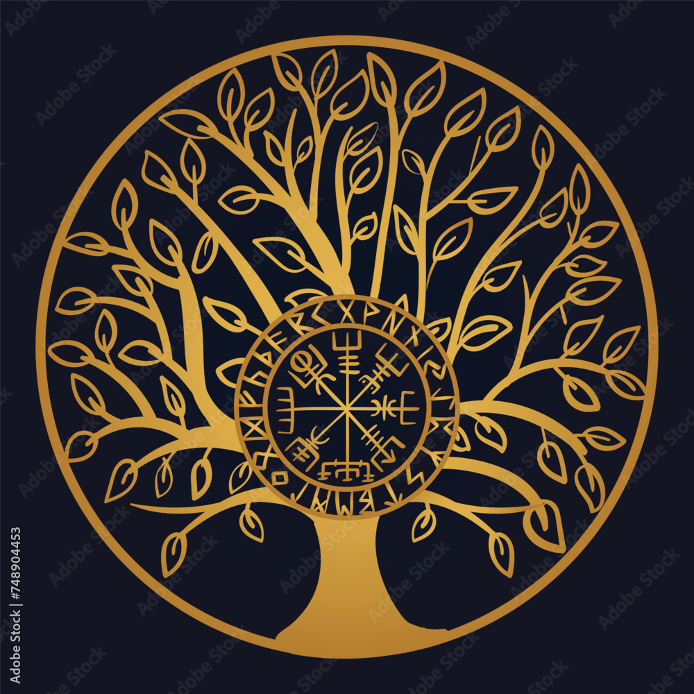 Yggdrasil, the tree of life. Vikings symbol Odin,with futhark runes , YGGDRASIL PAGAN SYMBOLS AND NORSE RUNES	
