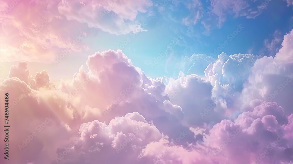 Lose yourself in the dreamy hues of a Cotton Candy Sky, where pastel pinks and blues create a whimsical canvas of serene beauty. - obrazy, fototapety, plakaty 