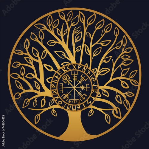 Yggdrasil, the tree of life. Vikings symbol Odin,with futhark runes , YGGDRASIL PAGAN SYMBOLS AND NORSE RUNES	
