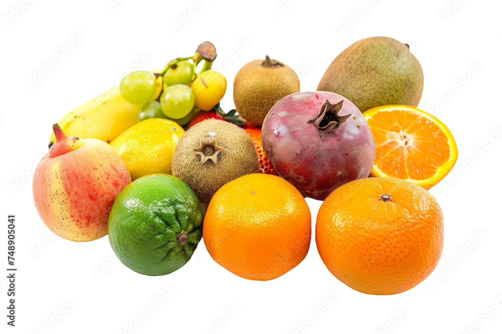 Tropical group of exotic fruits isolated on background, assorted mix fruits with freshness and healthy, high vitamin and minerals.