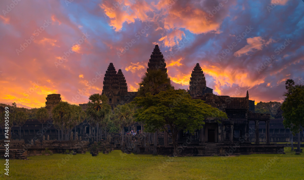 Fototapeta premium Popular tourist attraction ancient temple complex Angkor Wat - Siem Reap, Cambodia