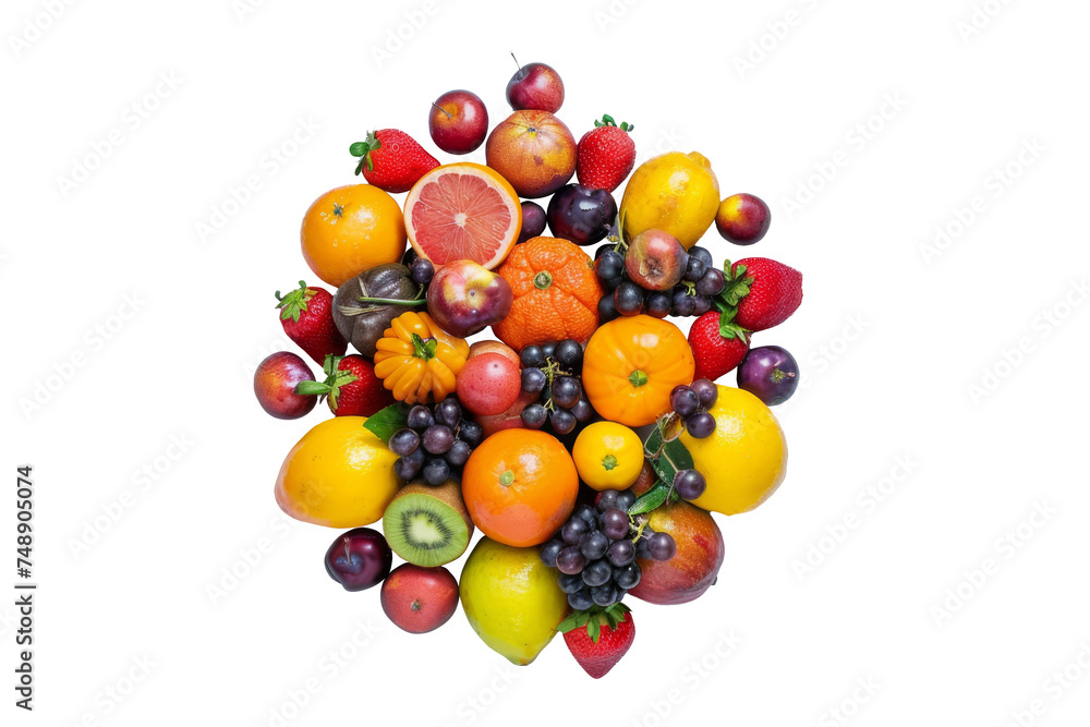 Obraz premium Tropical group of exotic fruits isolated on background, assorted mix fruits with freshness and healthy, high vitamin and minerals.