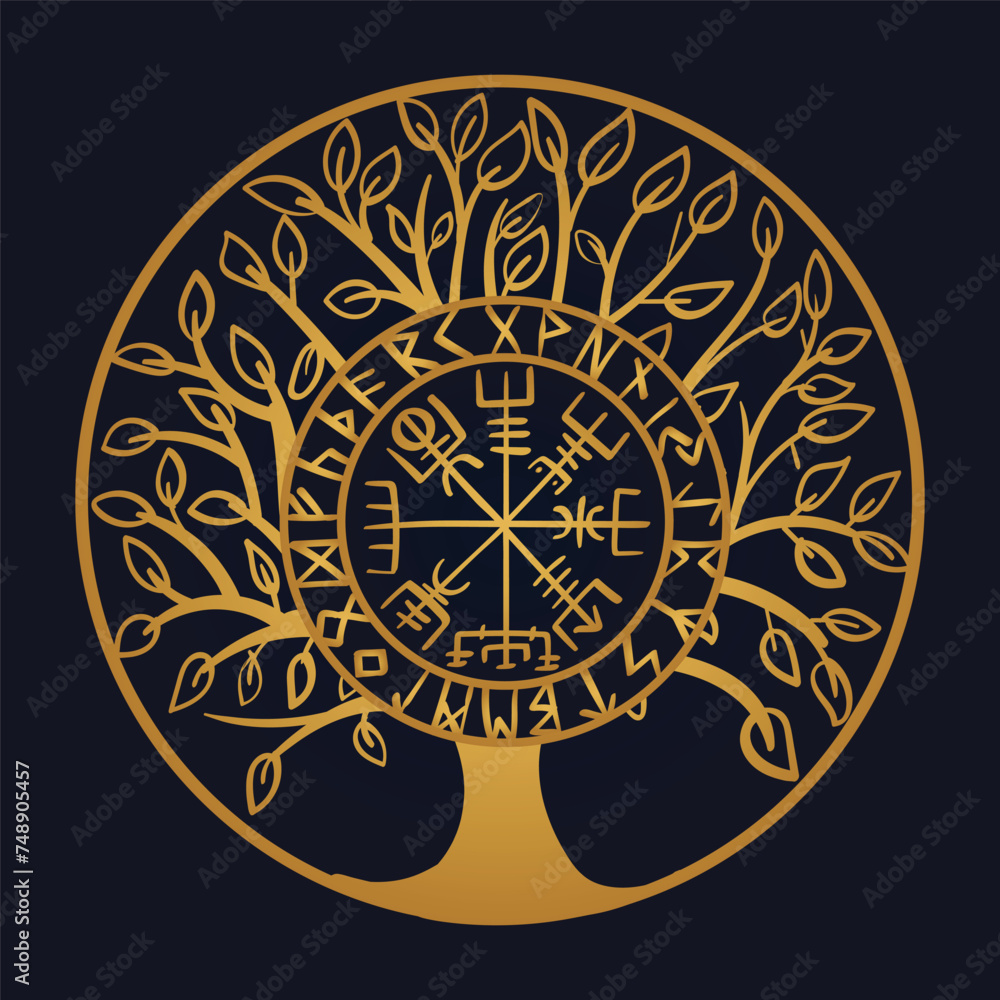 Yggdrasil, the tree of life. Vikings symbol Odin,with futhark runes , YGGDRASIL PAGAN SYMBOLS AND NORSE RUNES	
