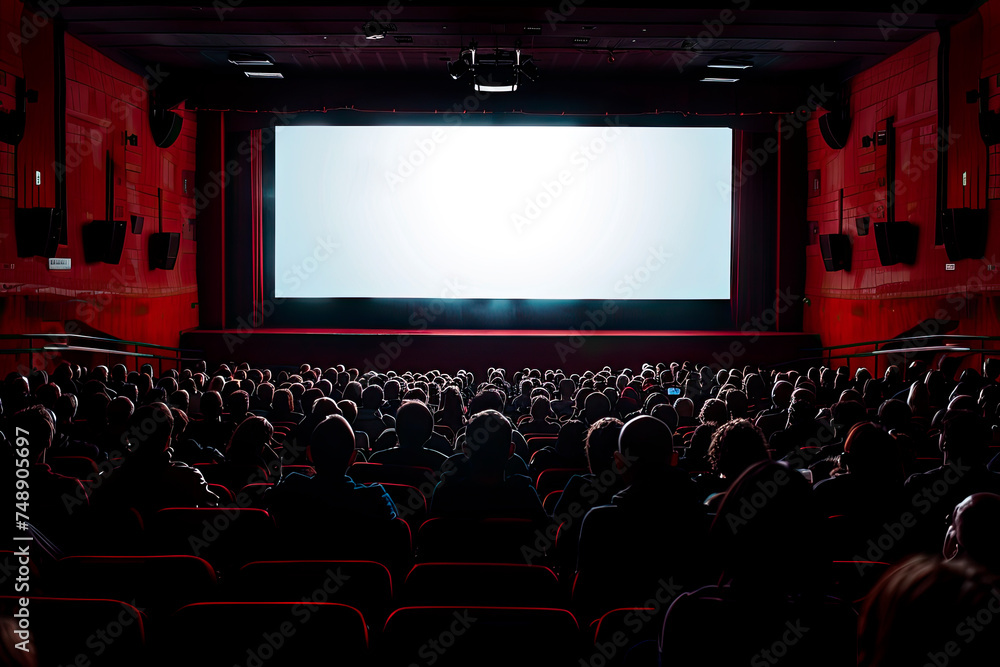 cinema full of people with blank screen