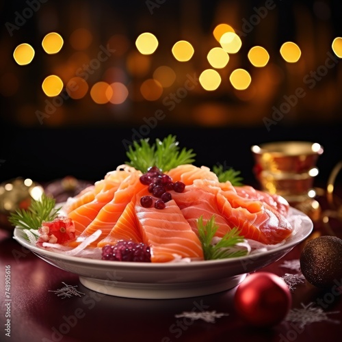 Sliced salmon sashimi, fresh and raw, elegantly served on ice in a bowl.