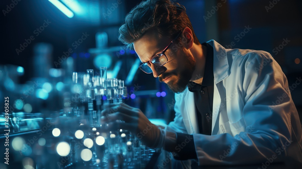 Scientist working in laboratory using a microscope Scientist working in laboratory using a microscope