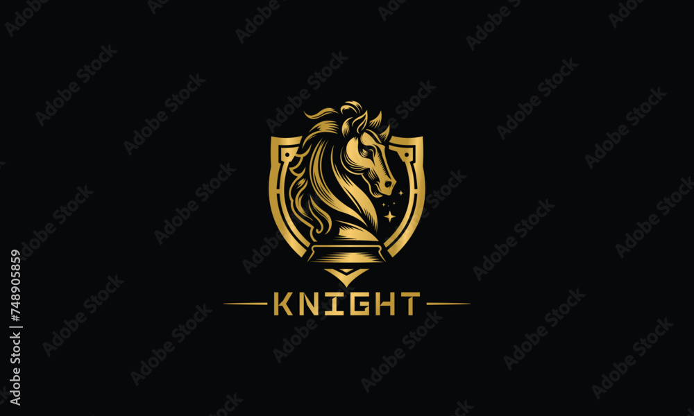 gold knight chess piece symbol, vector template, logo minimalist horse. gold knight chess piece symbol, vector template, logo minimalist horse.
