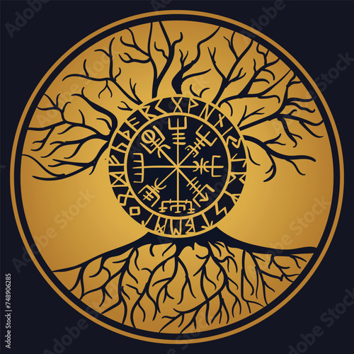 Yggdrasil, the tree of life. Vikings symbol Odin,with futhark runes , YGGDRASIL PAGAN SYMBOLS AND NORSE RUNES	
