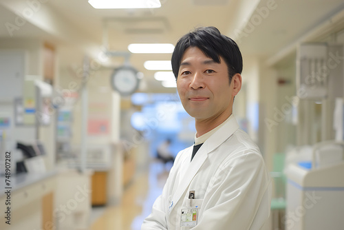 Portrait of Dedication: Japanese Male Doctor Captured at the Hospital photo