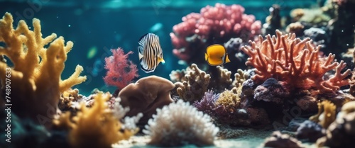 Wonderful and beautiful underwater world with corals and tropical fish photo