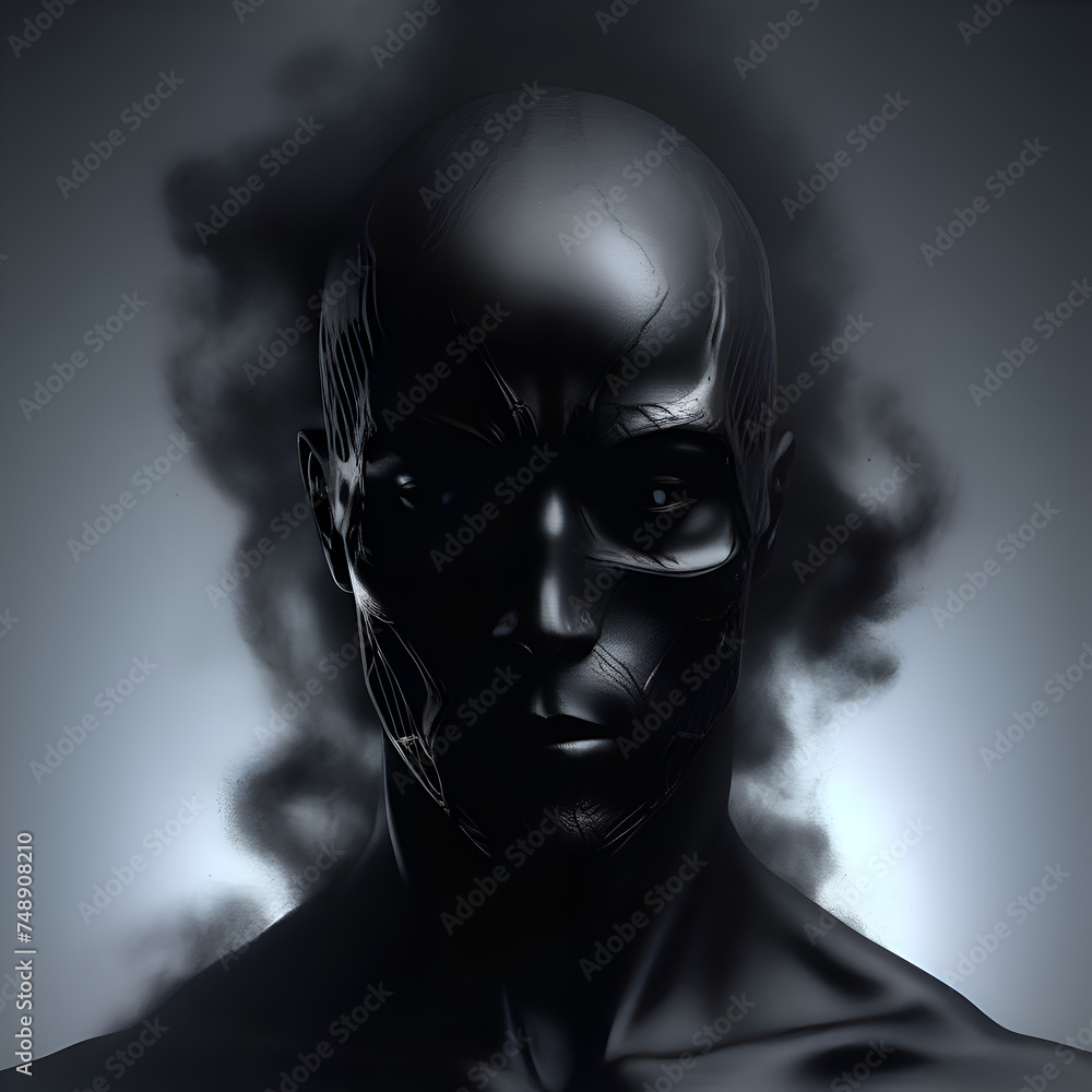 Depressed man surrounded with dark and angry Depressed man surrounded with dark and angry