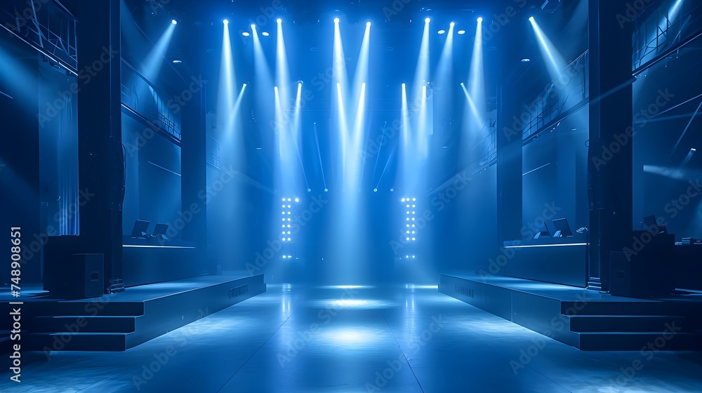 Vibrant ambiance in a nightclub enhanced by dazzling blue lighting effects. Concept Nightclub Lighting, Vibrant Ambiance, Dazzling Effects, Blue Lighting