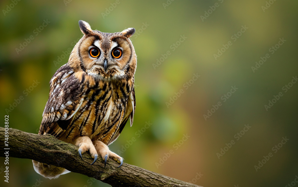 Owl standing on branch. Generative AI Owl standing on branch. Generative AI