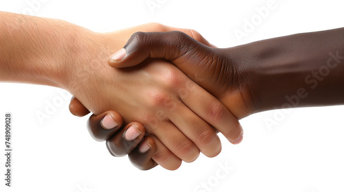 Cumprimento de mãos negras e brancas. Fundo transparente (PNG). Uso: diversidade, igualdade, conceitos de união, design inclusivo photo