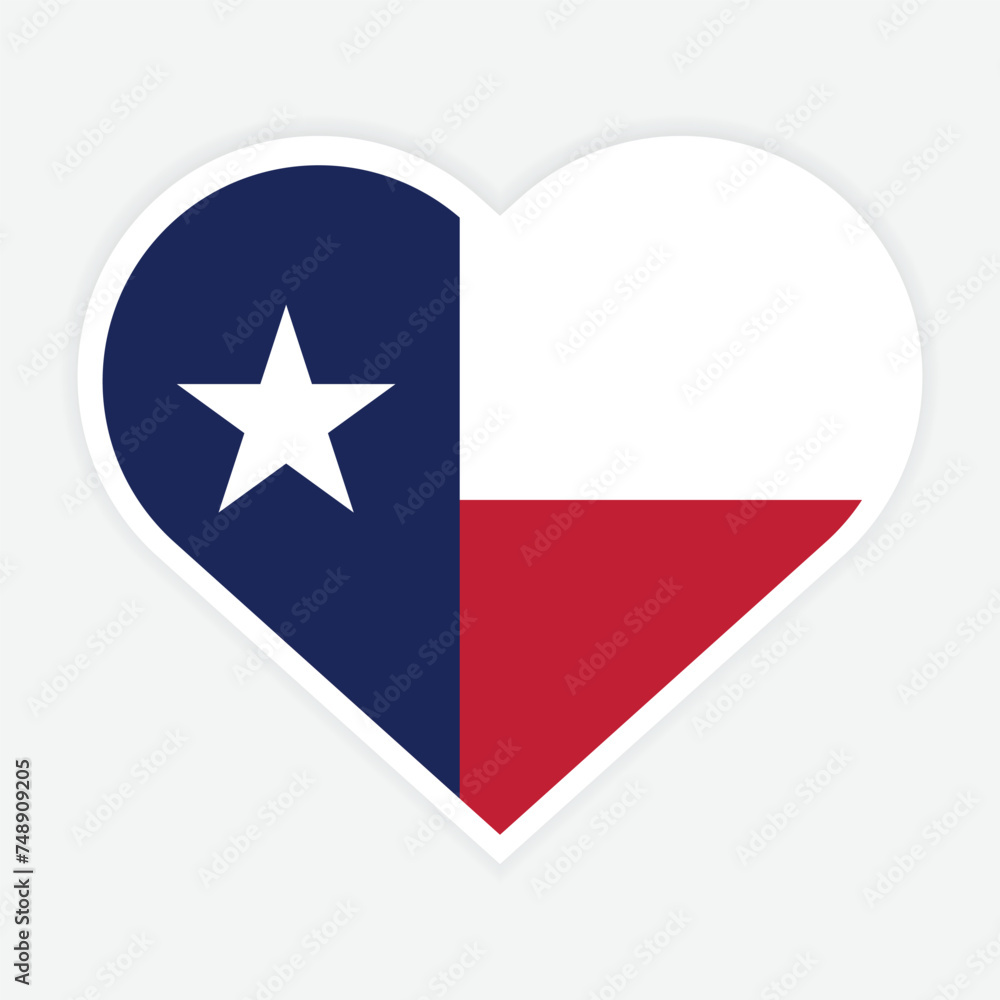 Flat Illustration of Texas state flag. Texas state flag in Heart design shape. Vector Texas flag in Heart. 
