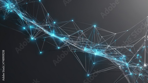 Abstract plexus on gray background. connection glowing lines and dots. Illustration for design, advertising, technology, medical, chemical, science, business, Technology concept. 3D rendering