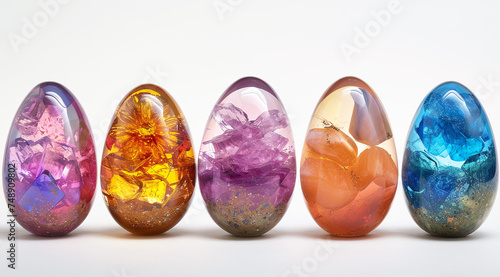 Colorful Easter eggs made of different colored stones on a light background,Generated by AI