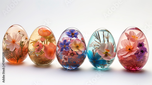 Colorful Easter eggs made of flowers in epoxy resin,Generated by AI