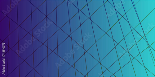 Abstract blue glass wall of skyscraper windows, modern metal black line in the form of geometric shapes on a background of blue sky and color of texture.