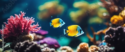 Wonderful and beautiful underwater world with corals and tropical fish