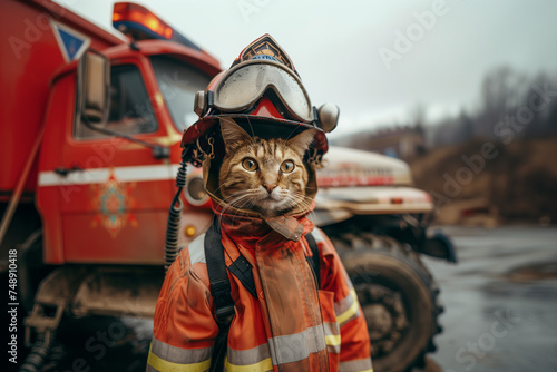 Cat in Firemans Hat and Jacket © Ala