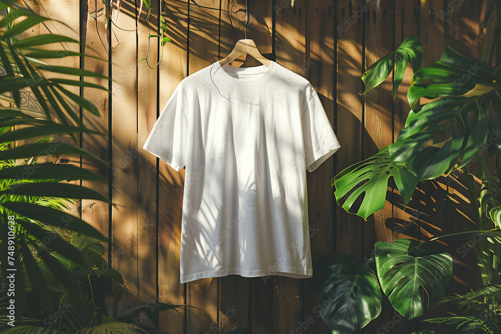 A hanging fashion white t-shirt positioned for mockup A hanging fashion white t-shirt positioned for mockup