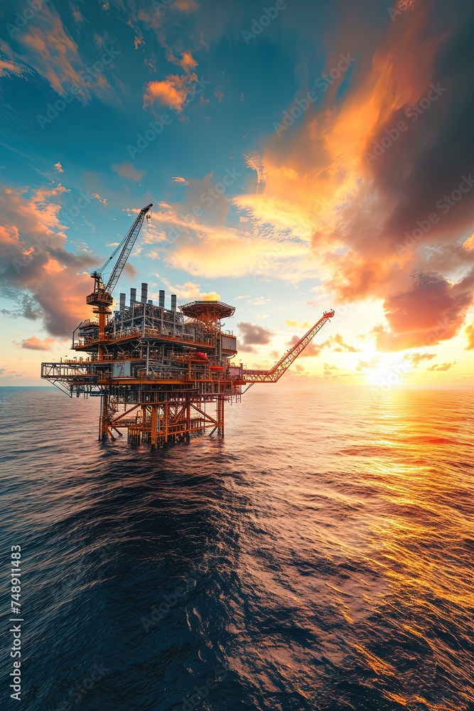 Offshore oil and gas rig platform. Powerhouse platform harnesses ocean's energy.