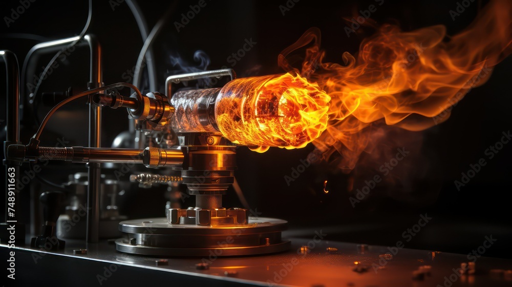 Gas burner with flame on a dark background. Close-up Gas burner with flame on a dark background. Close-up