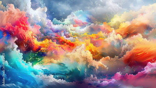 Abstract background, colorful mix background in red, yellow, blue, green, orange colors, shape of the clouds or waves photo