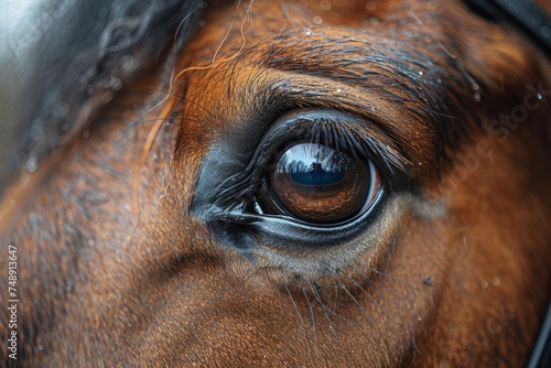 Detailed macro photo capturing the reflection in the eye of a horse showcasing its beauty and soul photo